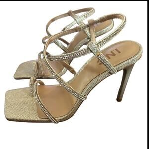 INC Arti Strappy Dress Heels Sparkly  Square Toe Sleek Stiletto Heel NEW SZ 8.5